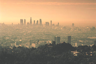 Smoggy air over a city.